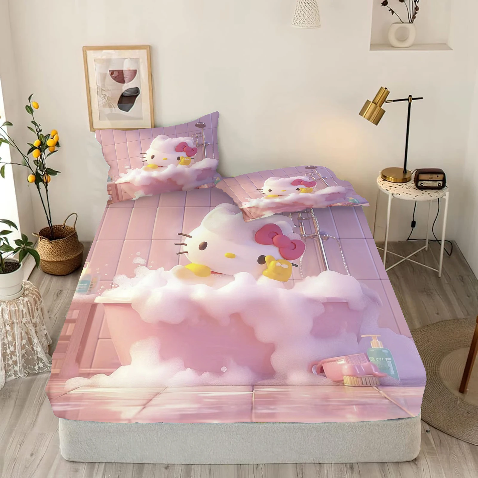 

MINISO Cat Hello Kitty мультфильм аниме простыня комплект постельного белья покрывало для спальни с принтом подходит для детей и взрослых 2/3 шт.