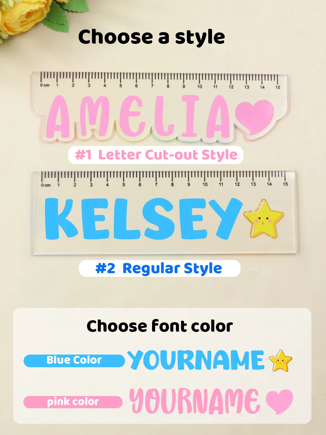 Custom Name Acrylic Ruler,Personalized 15cm Straight Measuring Tool,Customized Stationery Accessory,Customizable Gift for Lovers