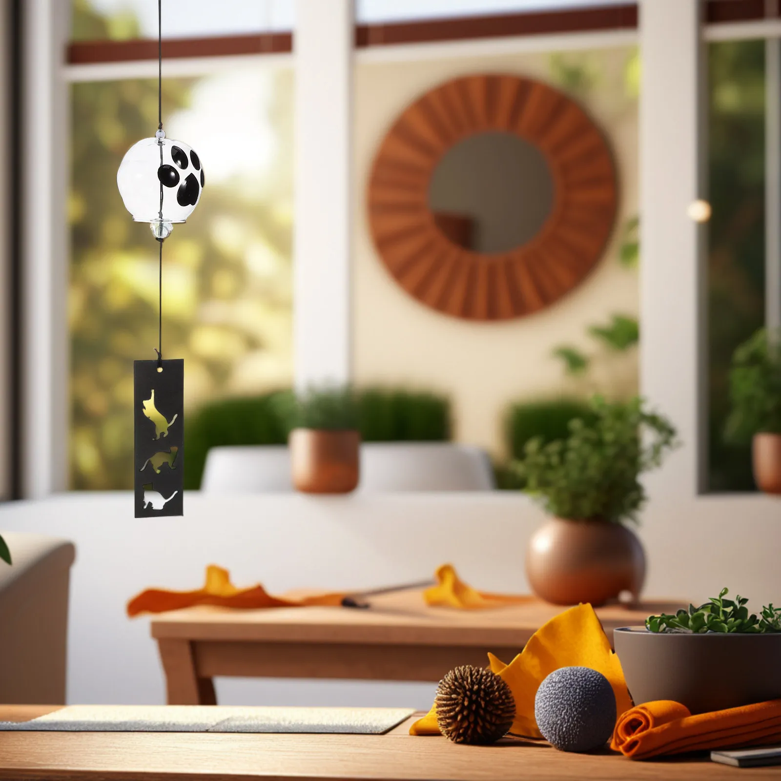 Handpainted Japanese Style Cat Paw Glass Wind Bell for Home Decor Bedroom Living Room Balcony Garden Hanging Pendant Wind Chime