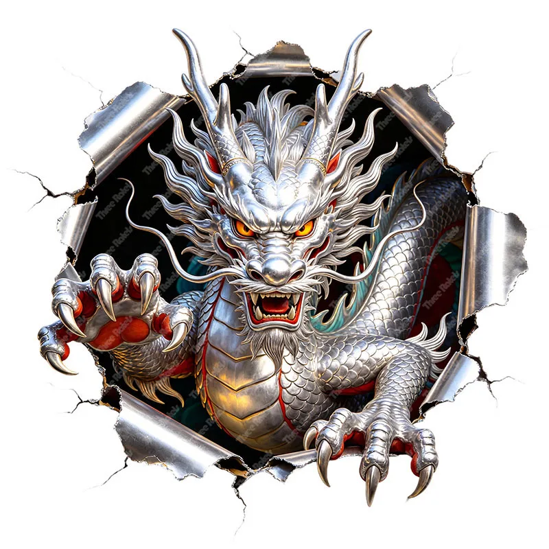 Three Ratels CAB64 Colorful Dragon Hole breaking stickers for home decoration wall stickers Car decals