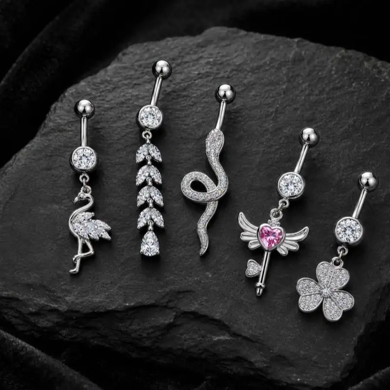 Piercing de Ombligo de Acero Inoxidable con Forma de Mariposa, 1 Pieza, Anillo de Ombligo Brillante para Mujer, Decoración para una Cita Nocturna