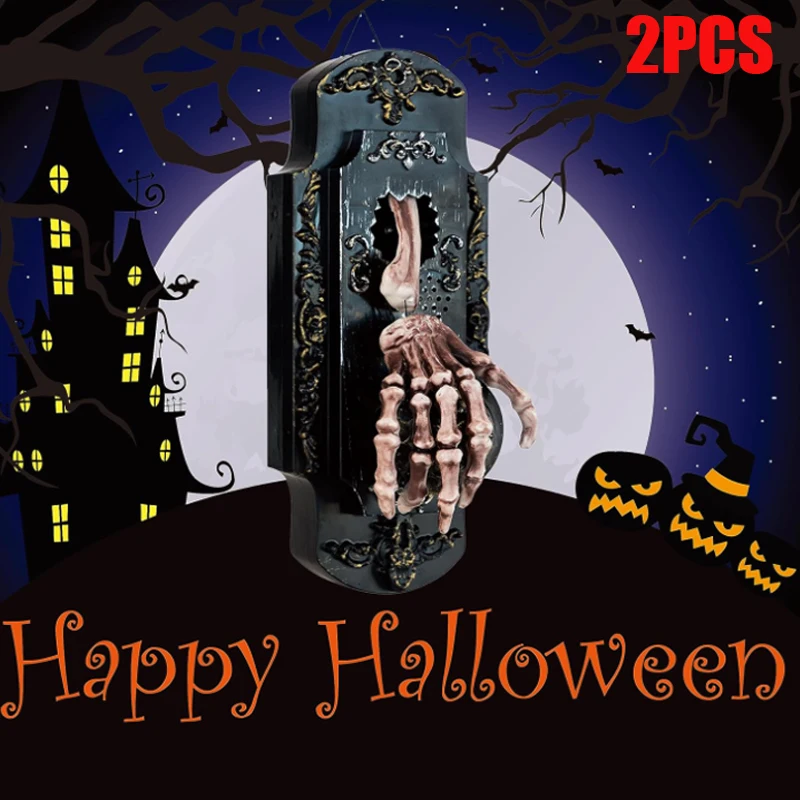 1-2PCS Spray Doorbell Halloween Spooky Sensor Door Lock Luminous Audible Touch Sound Induction Venue Layout Haunted House