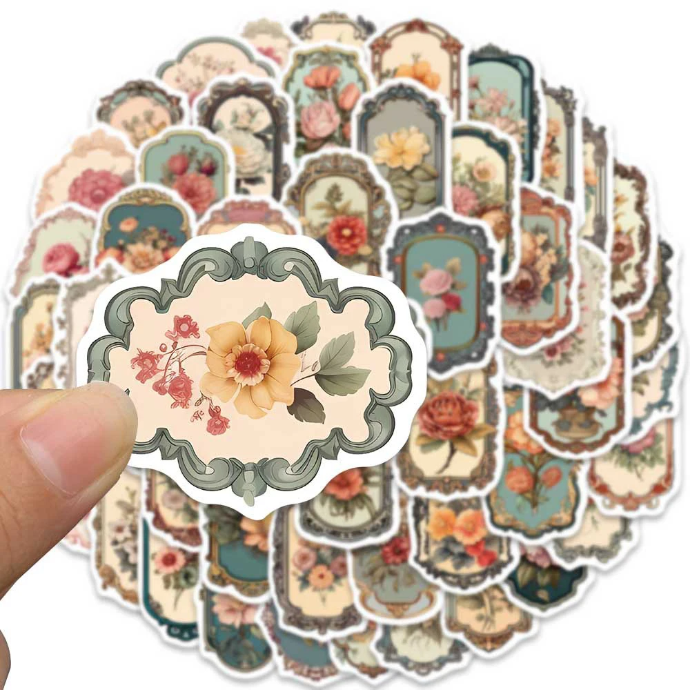 10/30/50 個ヴィンテージフラワーミラーステッカー美的 DIY 文具スクラップブッキング学用品レトロ装飾ステッカーパック