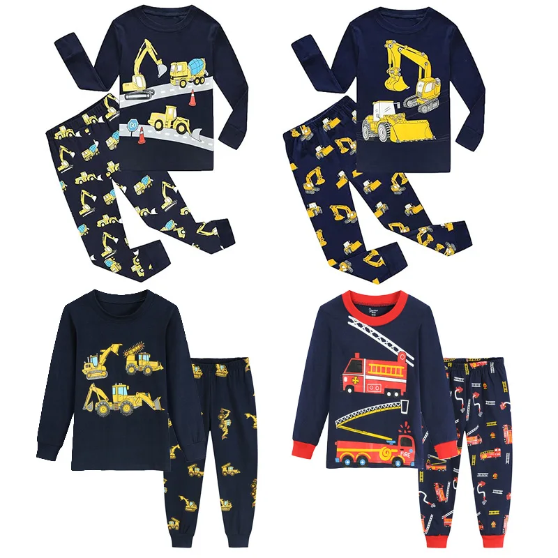 ittle Hand Toddler Boys Engineering Vehicle Sleepwear Soft Long Sleeve Two Piece Home Outfit Night Clothes Age 2-7