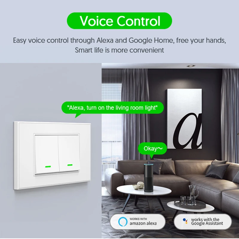 ZigBee Smart Light Switch Push Button Neutral Required Wall Physical Switches Tuya Smart Life App Voice control Alexa Google