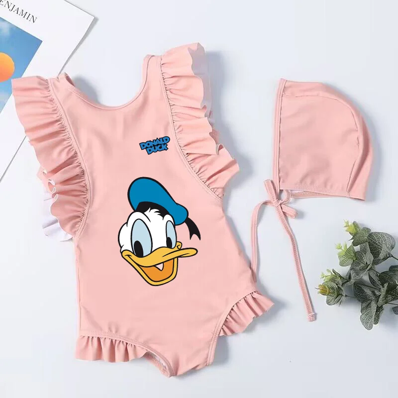 Donald Duck-Maillot de bain une pièce pour enfants, maillots de bain trempés pour enfants, vêtements de plage pour tout-petits, tenue de bain pour fille