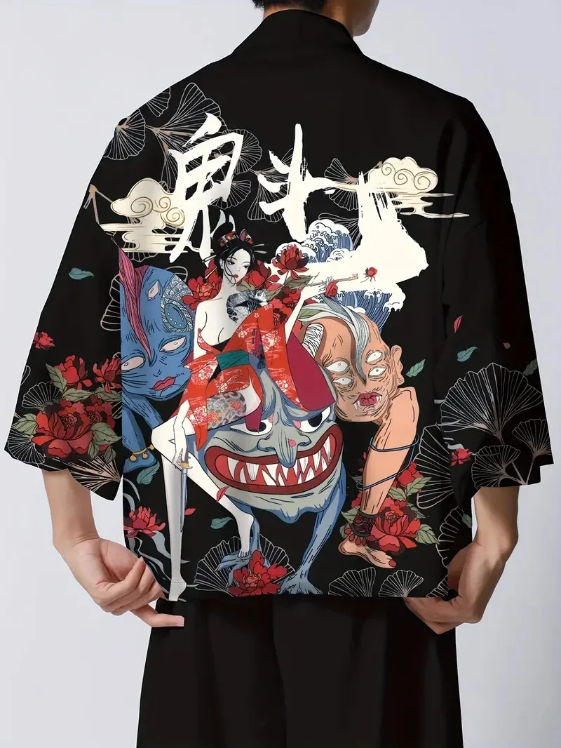 Anime new print loose cardigan for men and women, Japanese streetwear, Harajuku haori kimono, cosplay tops fashion shirts