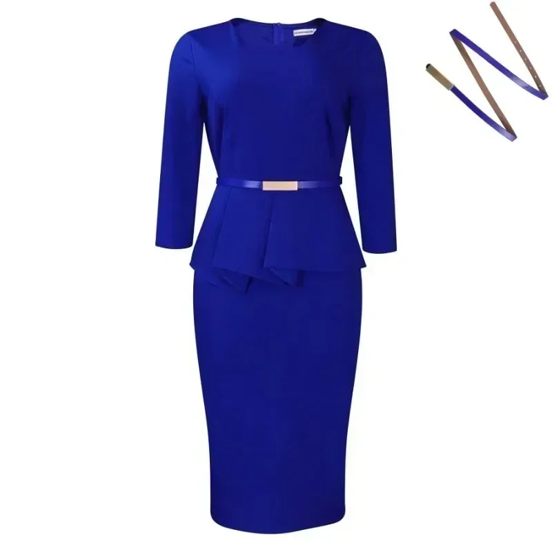 Kerkjurken Voor Vrouwen Elegante Bodycon Jurk Peplum 3/4 Mouwen Onregelmatige Kraag Stijlvol Kantoor Dames Knielengte Jurken Stijlvol