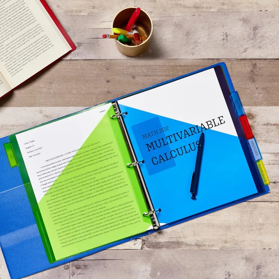 วงเวียนสําหรับ 3 แหวน Binders 5Tab ชุด 2 กระเป๋าพลาสติก Binder แบ่งแท็บหลากสี 3 ชุด 71906