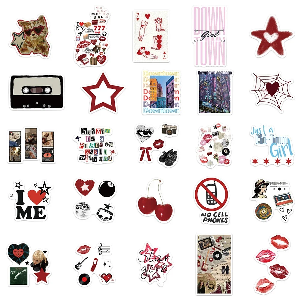 50pcs Cool Downtown Y2K Girls Stickers Trend Cartoon Decals Decoration DIY Skateboard Laptop Phone Bike Graffiti Kids Toys