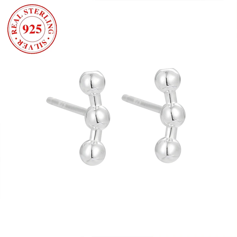 

925 sterling silver three round beads women's earrings hypoallergenic simple earrings suitable for women's fashion jewelry gifts