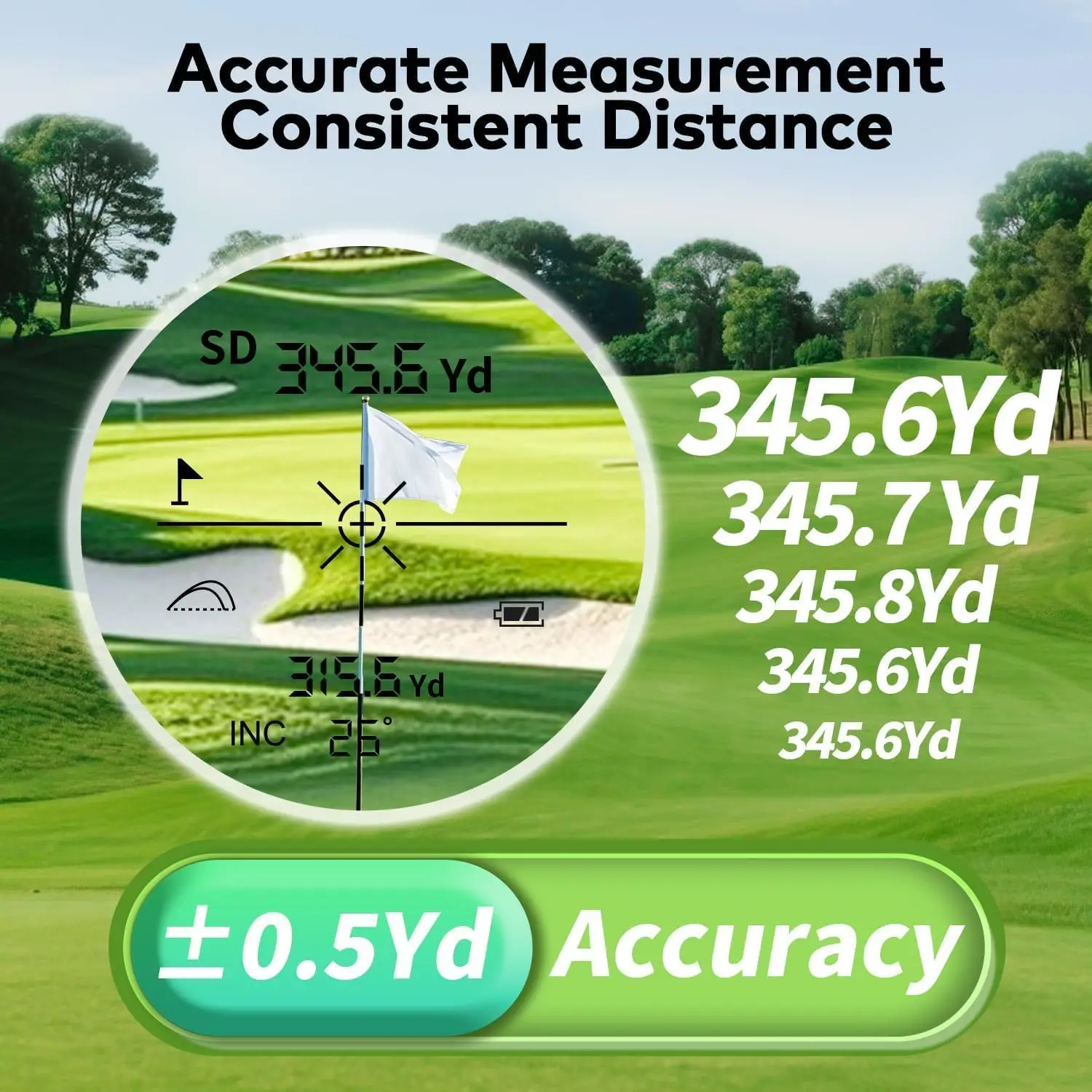 KOKVP Golf Rangefinder 7X 905nm 1200 Yard Multifunctional Rangefinder Monocular Telescope with Slope Compensation Flag Lock Vibration USB Rechargeable for Golfer and Outdoor Measuring view 6