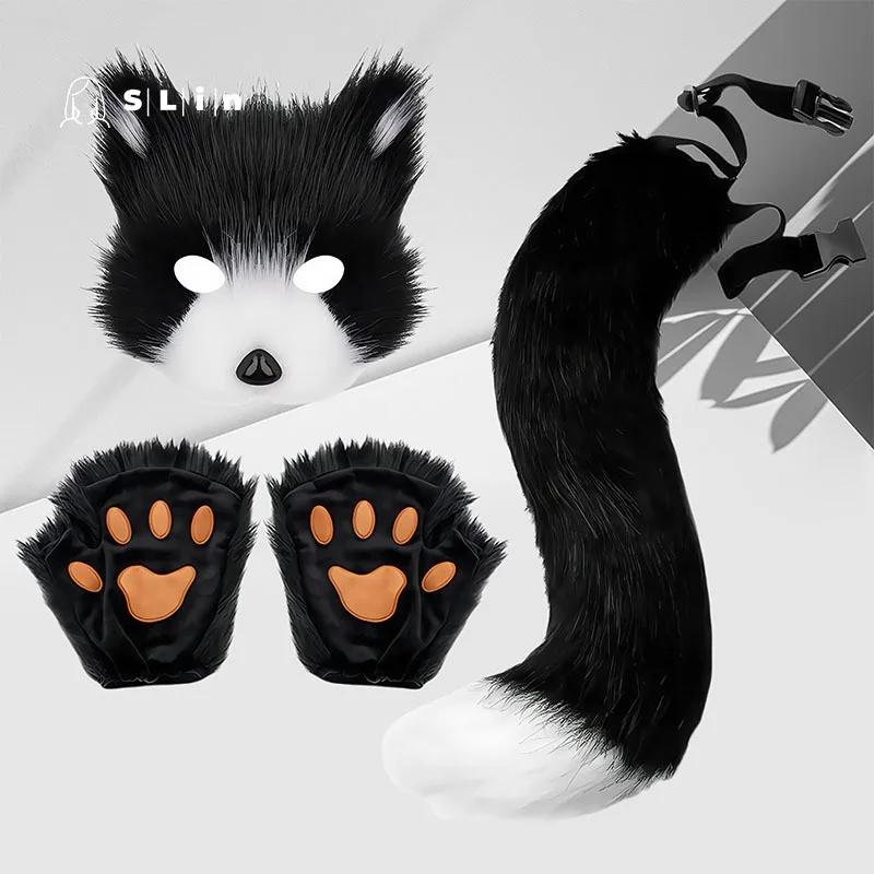 Set di maschera e coda di volpe di peluche sexy per le donne Accessorio cosplay di Halloween Accessori per costumi di bestia simulata Maschera per il sesso femminile