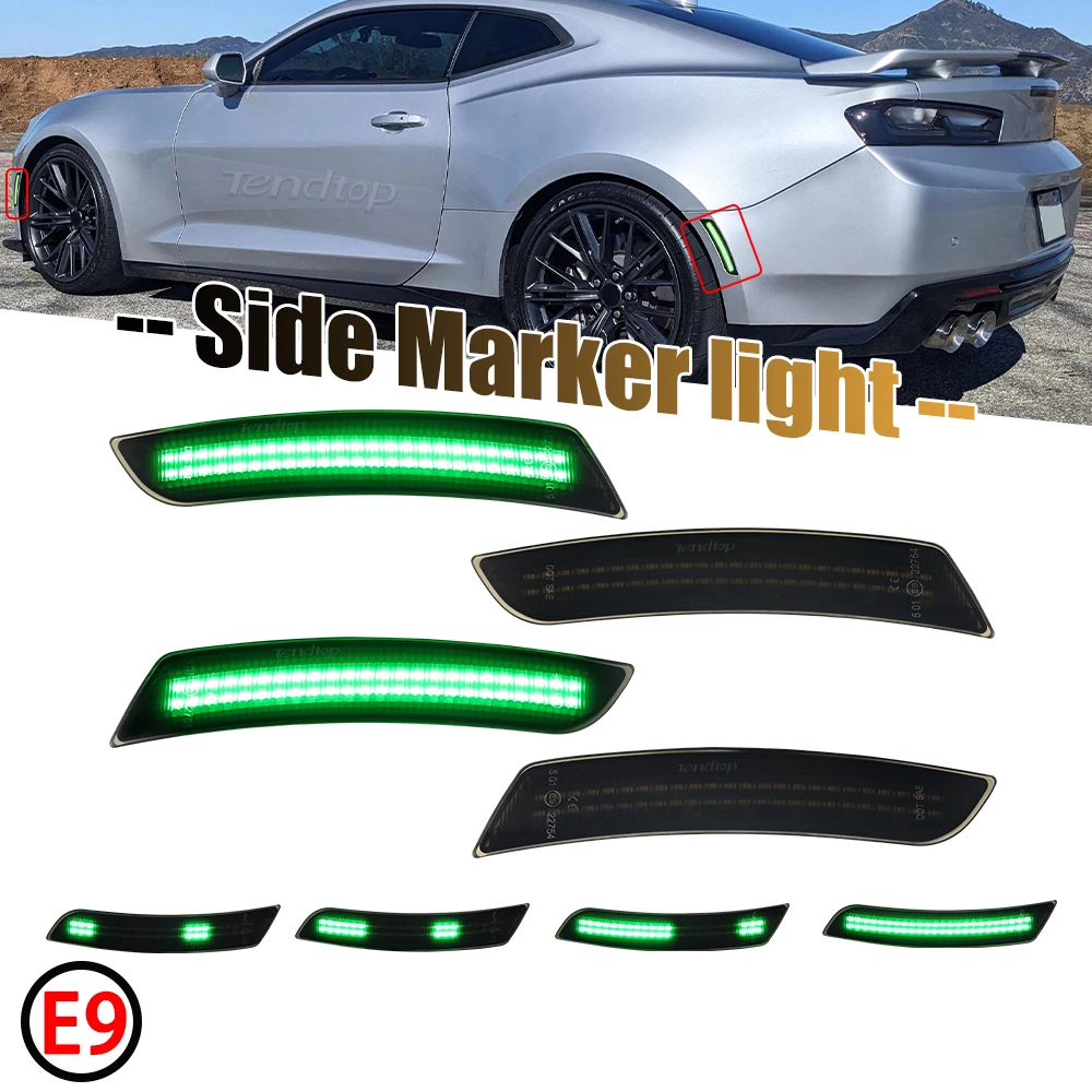 Full LED Side Marker Front Rear Bumper Light  Flashing  Mirror Turn Signal Lamp Indicator for Chevy Camaro 2016-2023