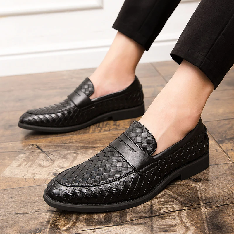 New Genuine Leather Hand Knit High Quality Fashion ManThick Sole Non-slip England Style Men Casual Shoes Genuine Leather Loafers