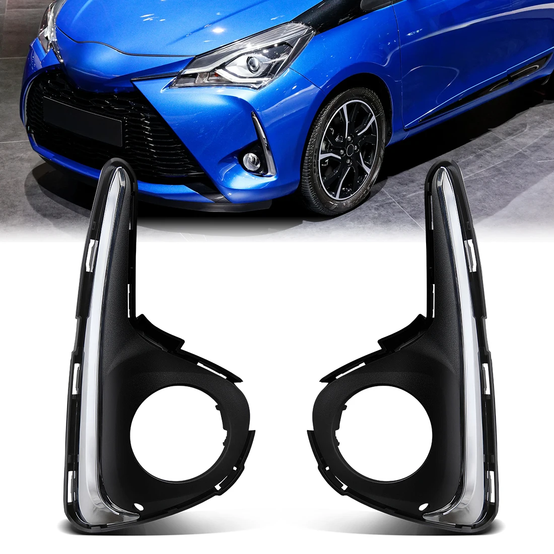 

Для Toyota Yaris Vitz 2018, корпус фары в сборе, автомобильные аксессуары, матовый черный автомобильный переупаковка, хромированная пластина, индивидуальная