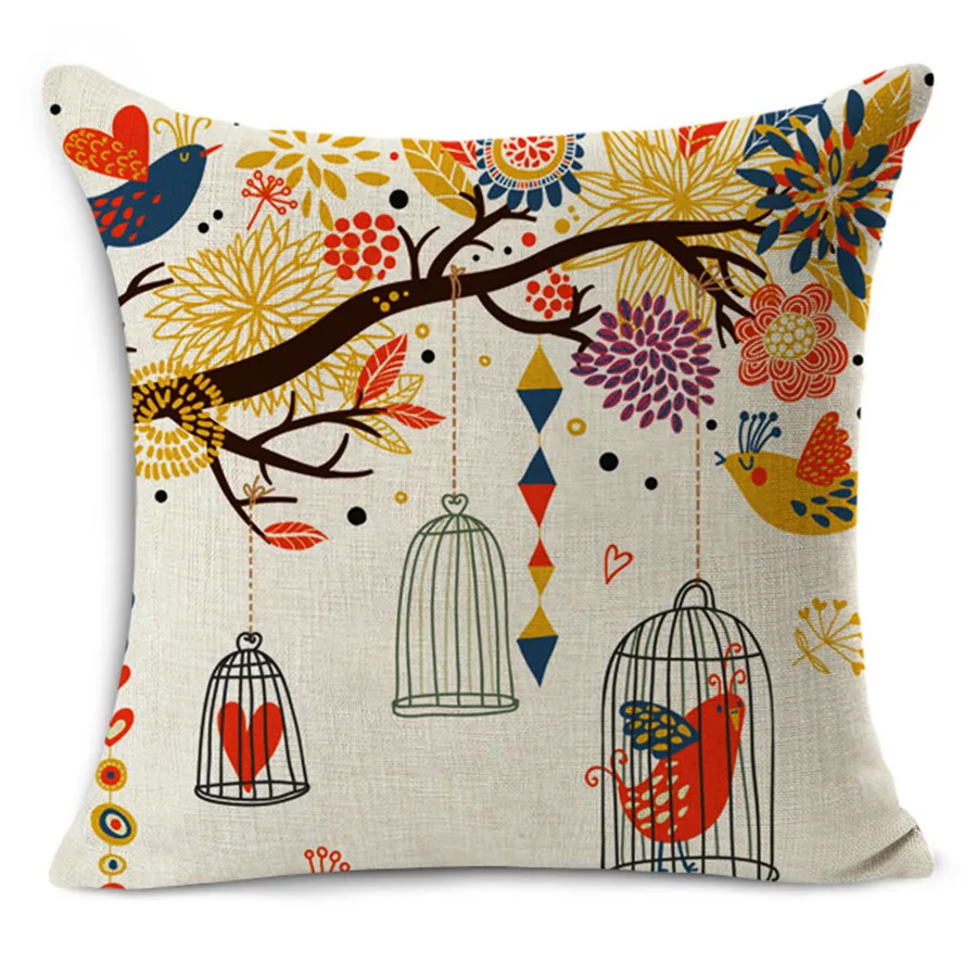 

Home Decorative Pillows Cushion 45x45cm pillowcase vintage parrot cute owls bird printed seat couch pillows