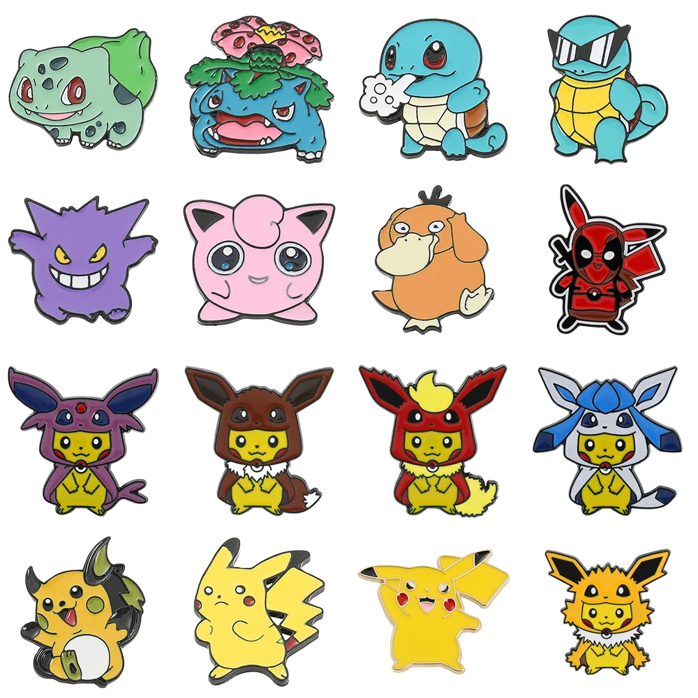 Wholesale Anime Pokemones Enamel Pin Cartoon Figure Pikachus Squirtle Bulbasaur Badge Brooch Jacket Jeans Lapel Pin Accessories