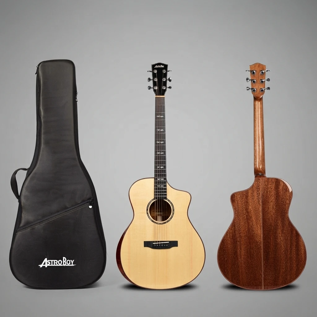 Natural Top Dark Back GA Cutaway Guitar, Bird Arrow Inlay, Red Binding, Shell Rosette, 6 Strings, Chrome Tuners for Beginners