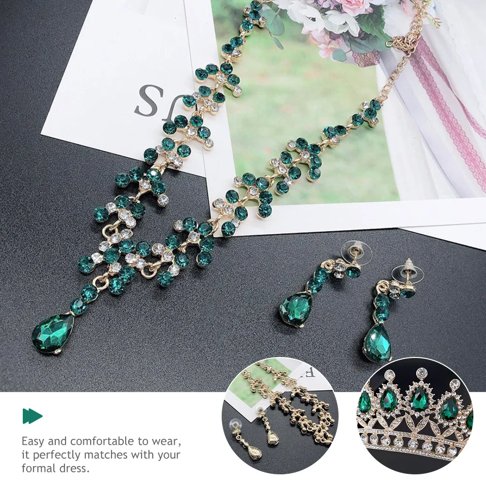 1Set Rhinestones Crown Necklace Earrings Set Jewelry for Women Wedding Bridal Party Jewelry Set Hair Secure Fit No Slip