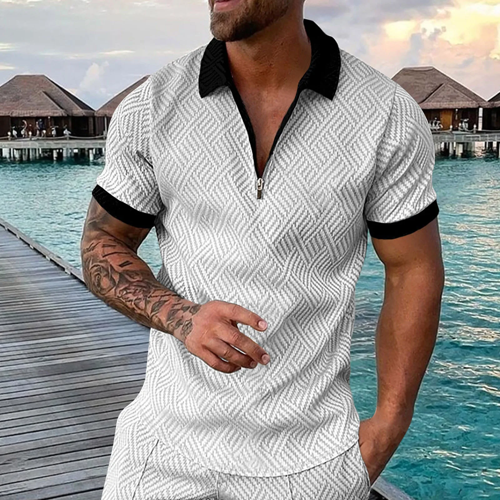 

Мужские большие высокие рубашки Мужская рубашка Летние наряды Повседневная рубашка на молнии с коротким рукавом Костюм для мужчин Топы Все негабаритные футболки