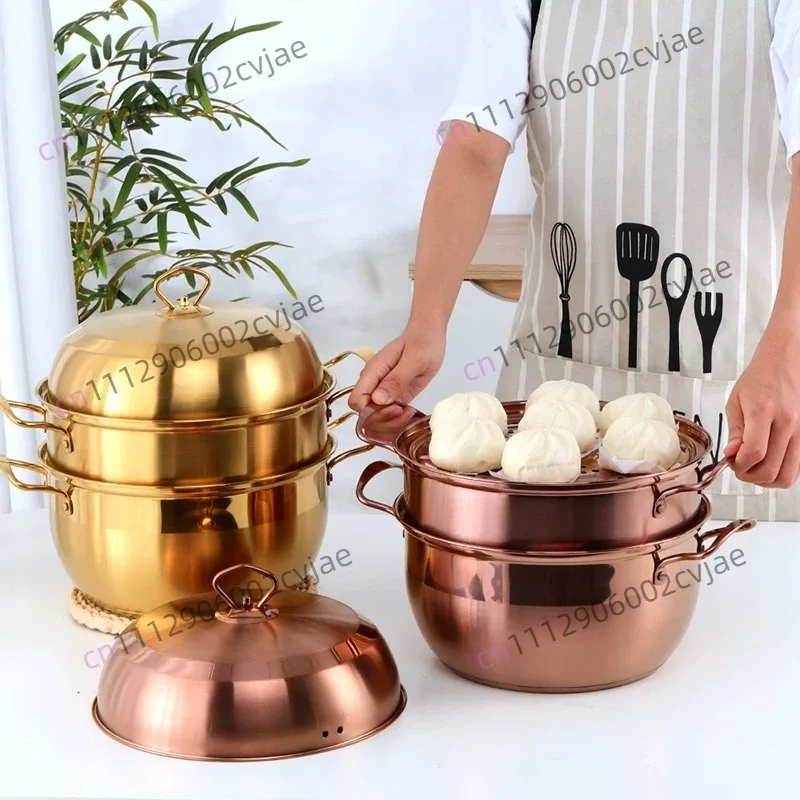 Steamer stainless steel 2-layer steamed buns 26cm double-layer steamer soup pot cooking induction cooker universal