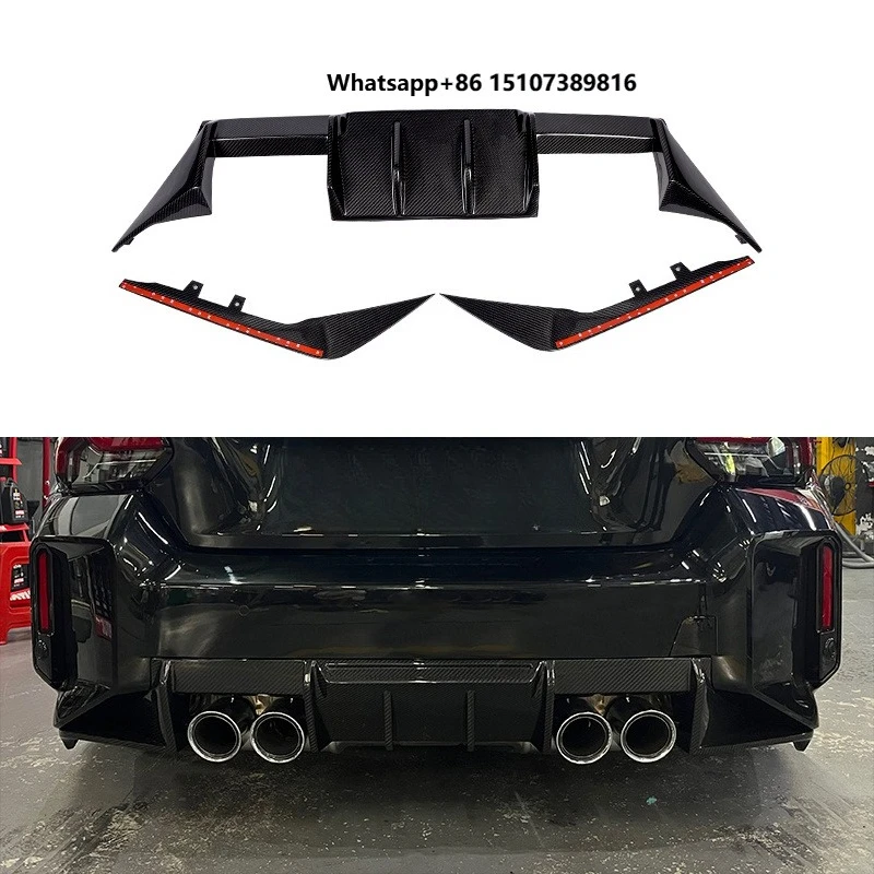 For G87 M2 CS 2023-2026 Dry Carbon Fiber R44 Style Rear Back Lower Bumper Lip Diffuser Side Corner Splitters Guard Cover
