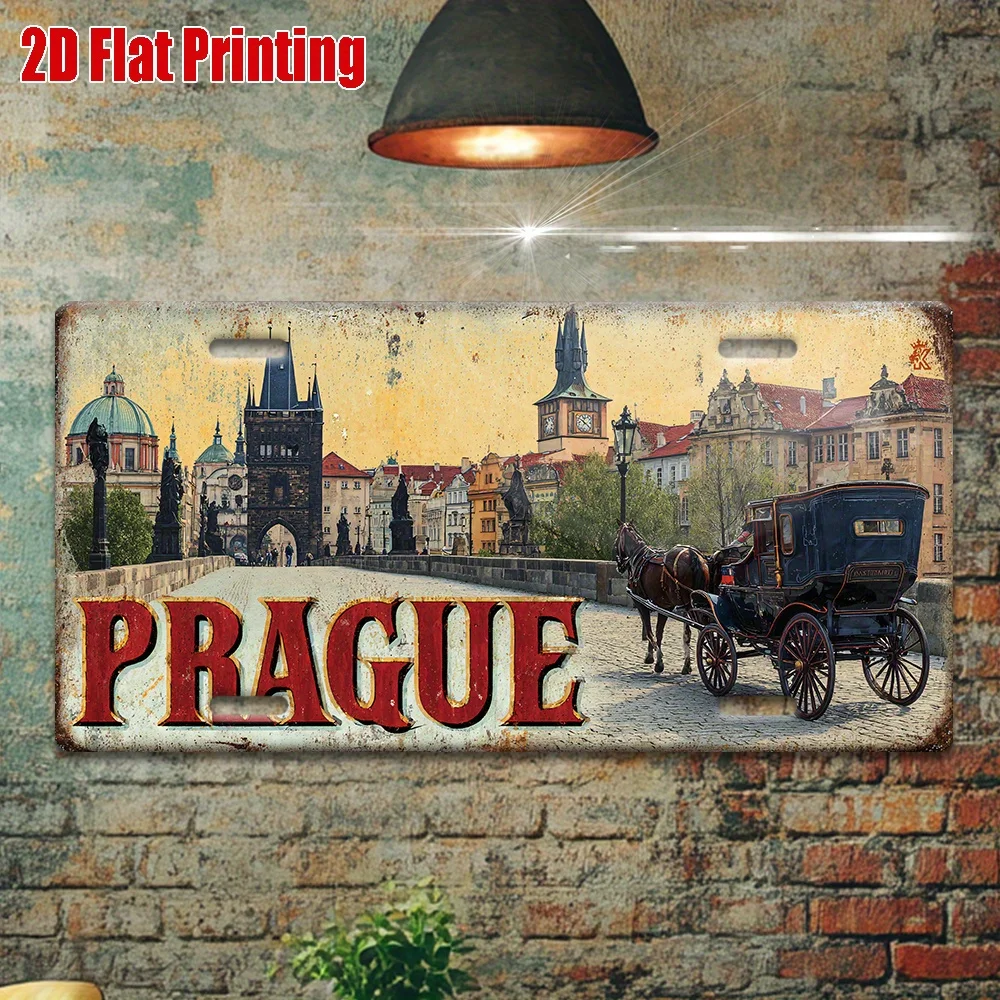 2D Flat, for Decorative Use Only, 2D Flat, Prague Czech Republic Vintage Metal Wall Art Sign - Large 2D Flat Vintage Metal Sign