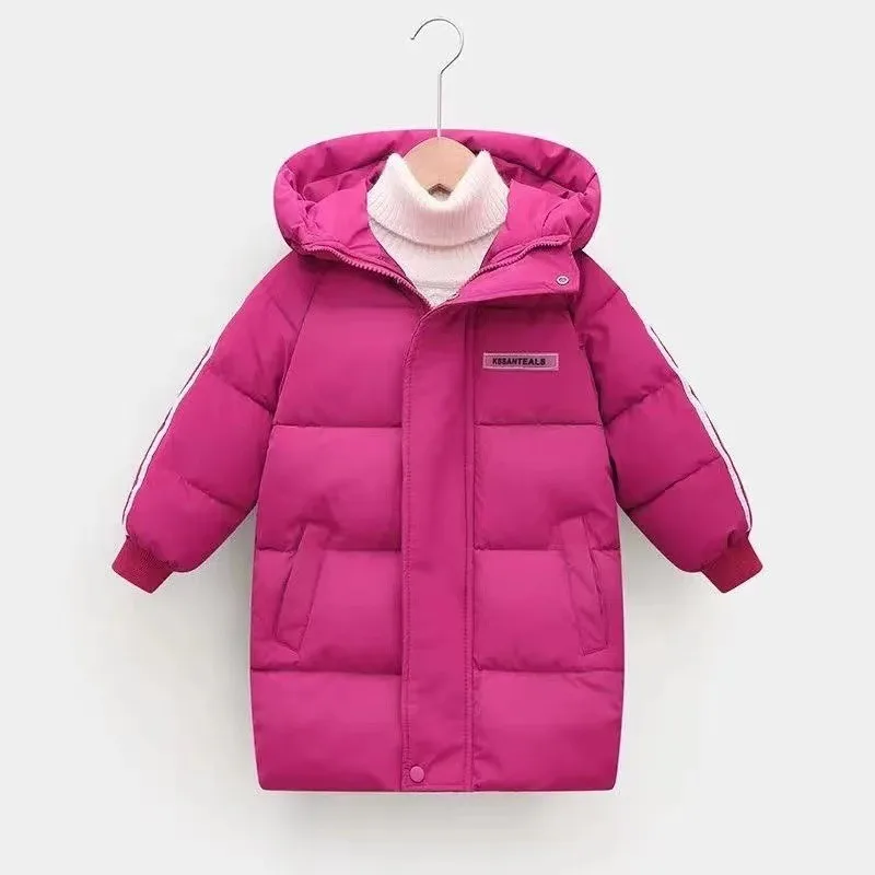 New Girl Long Thick Winter Cotton Coat Boys Hooded Warm Jacket Baby Windproof Outdoor Casual Wear Kids Soft Student Top Children