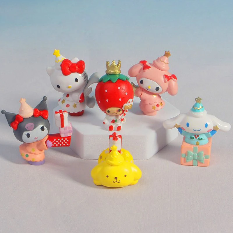 6style 6pcs Sanrio Figurki Zabawki Kawaii Anime Cinnamoroll Kurumi My Melody Doll Ozdoba dekoracyjna Prezent świąteczny dla dzieci