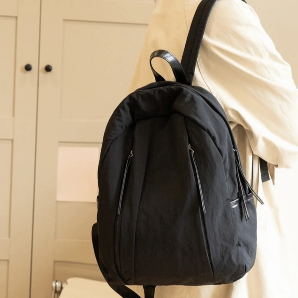 Simple Solid Color Travel Backpack Lightweight Versatile Nylon Backpack Korean Style Multi-pocket Student Schoolbag Men