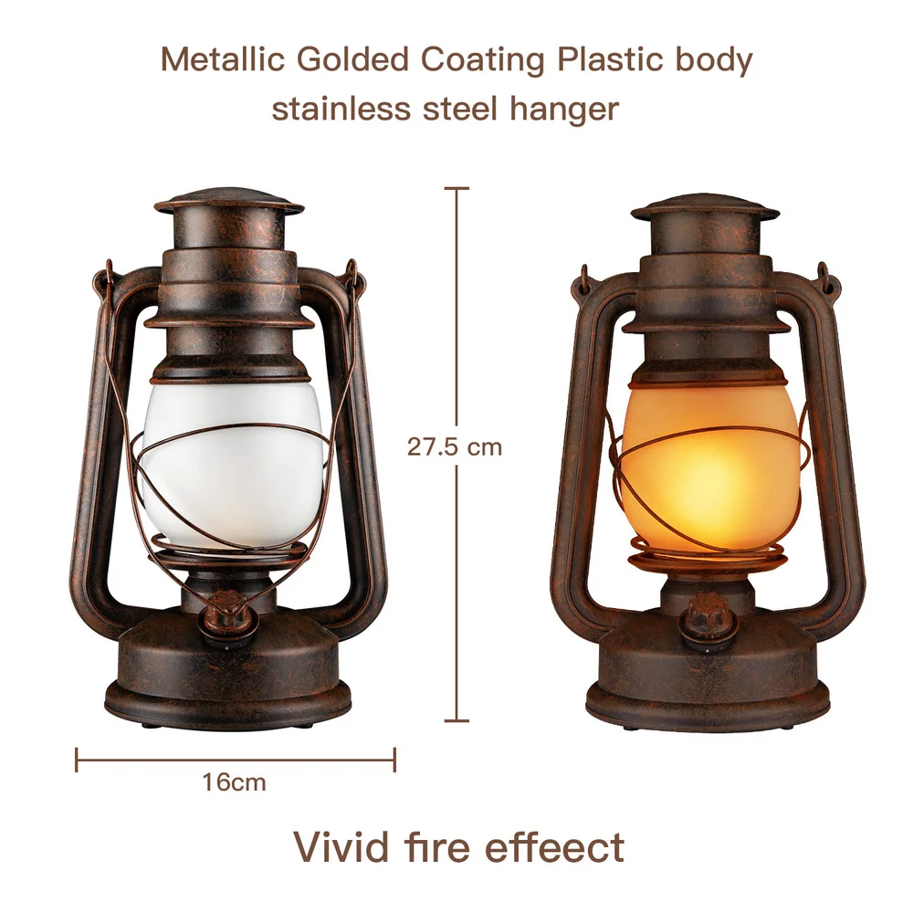 Vintage Camping Lantern LED Flame Light 2 Modes Battery Powered Candle LED Kerosene Lamp Knob Switch Outdoor Ramadan Decoration