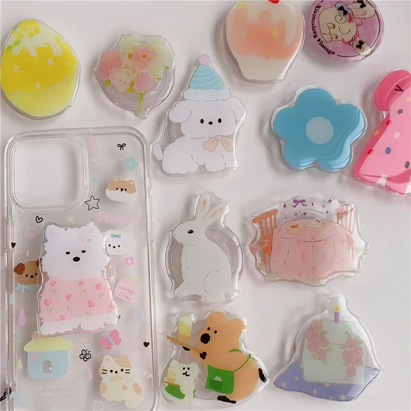 

Cartoon Korean Dog Cake Flower Mobile Phone Holder Stand Cell Phone Ins Bracket Grip For IPhone 14 15 Huawei Foldable Hoder