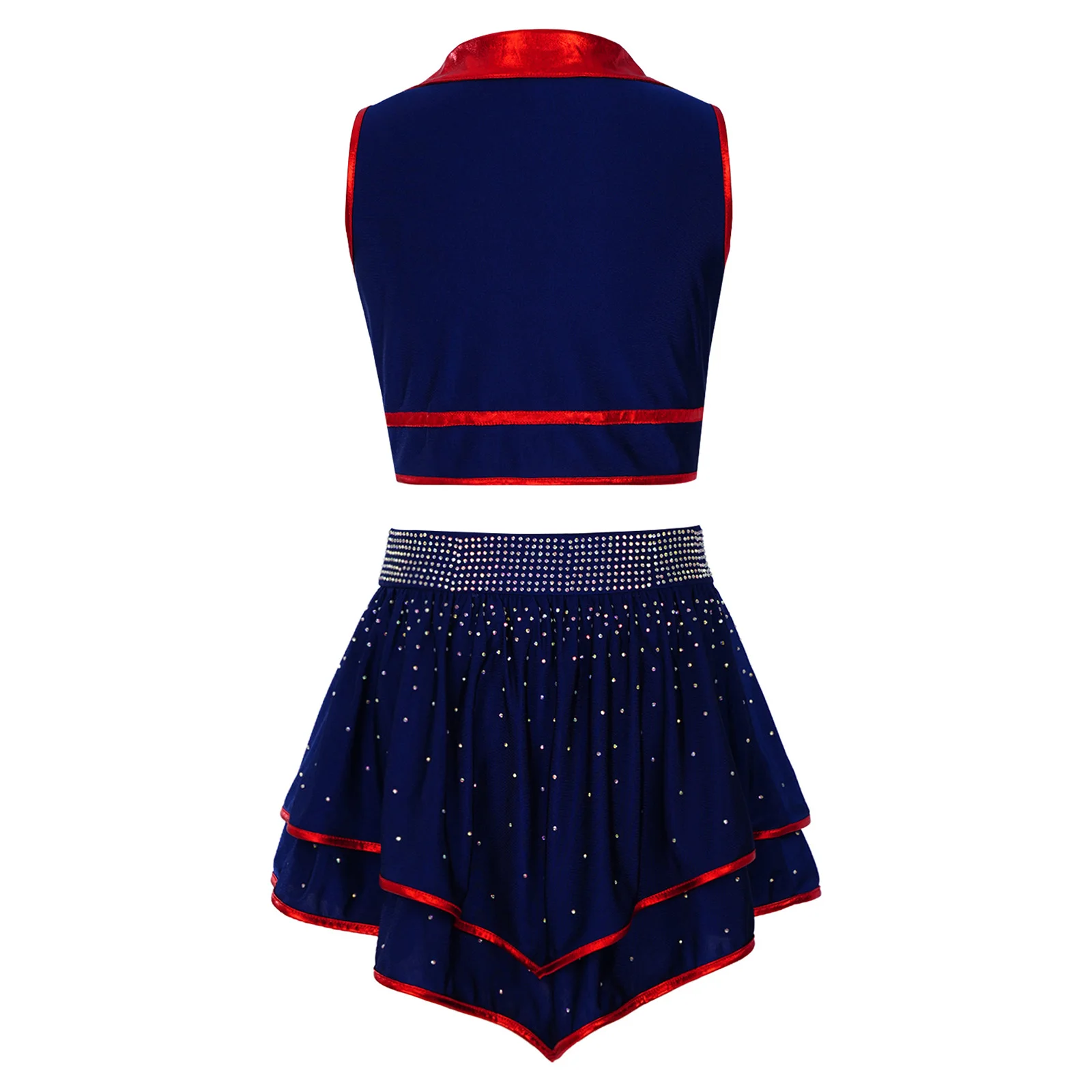 Girls Cheerleading Uniform Cheerlead Outfit Sleeveless Crop Top Skirt Child School Dancewear Sets Kids Cheerleader Costume