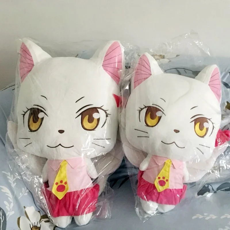 Cartoon 30/58cm Pink White Fairy Tail Plush Toy Two Dimensonal Cat Pillow Doll Bedroom Sofa Home Decoration Children Gift