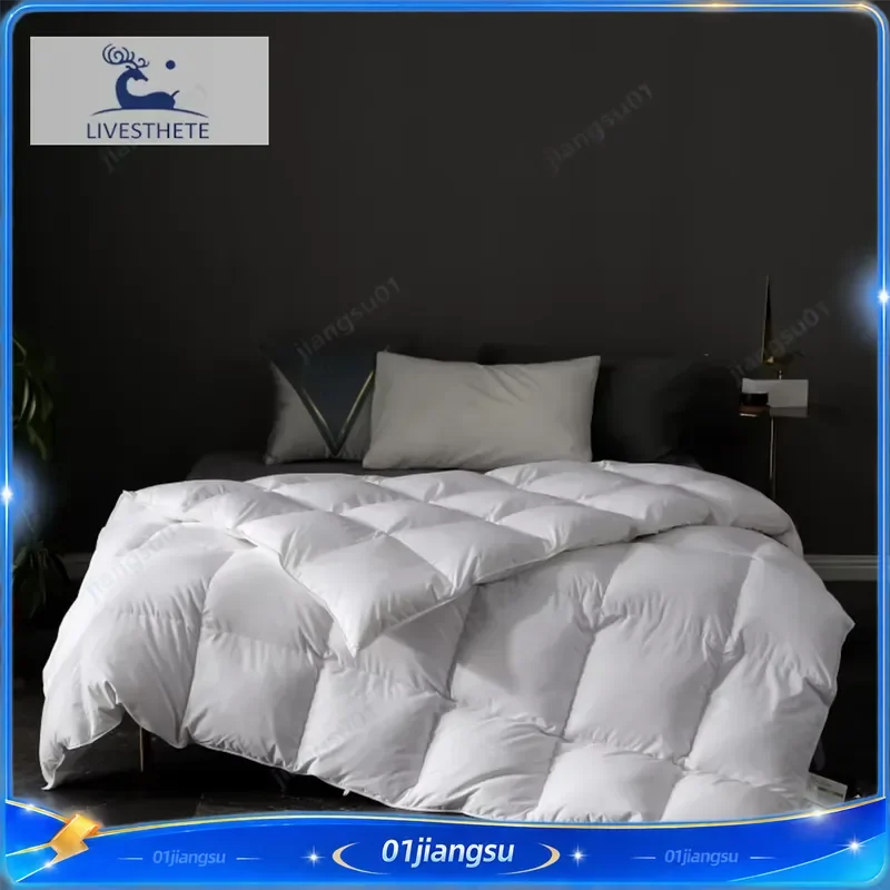 Luxury 100 Percent White Goose Down Comforter 3D Bread Duvet Quilt Winter All Season Soft Blanket 100 Cotton Shell Bedding