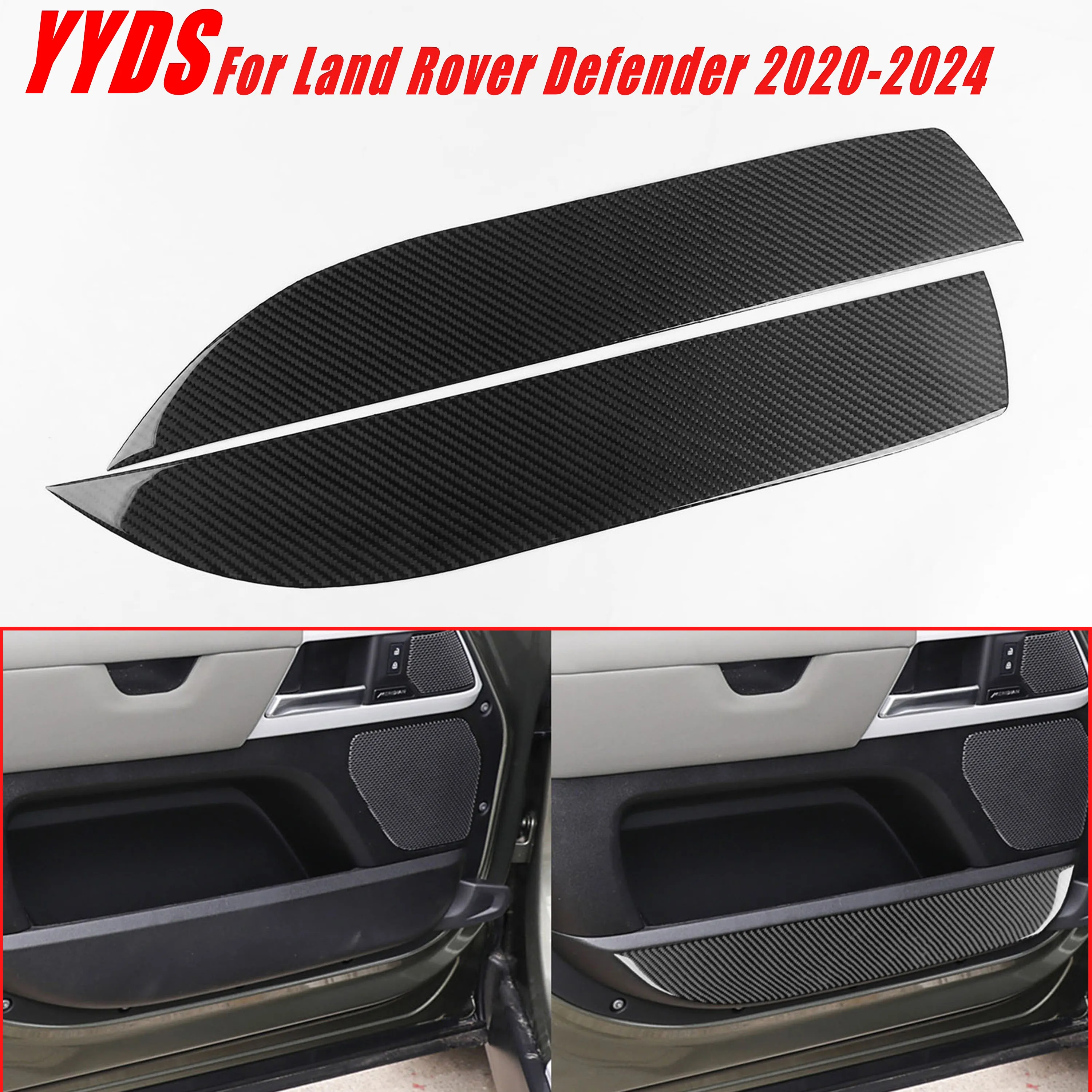 For Land Rover Defender 2020-2024 Real Soft Carbon Fiber Car Interior Front Door Upper Accent Armrest Trim Molding Panel 2Pcs