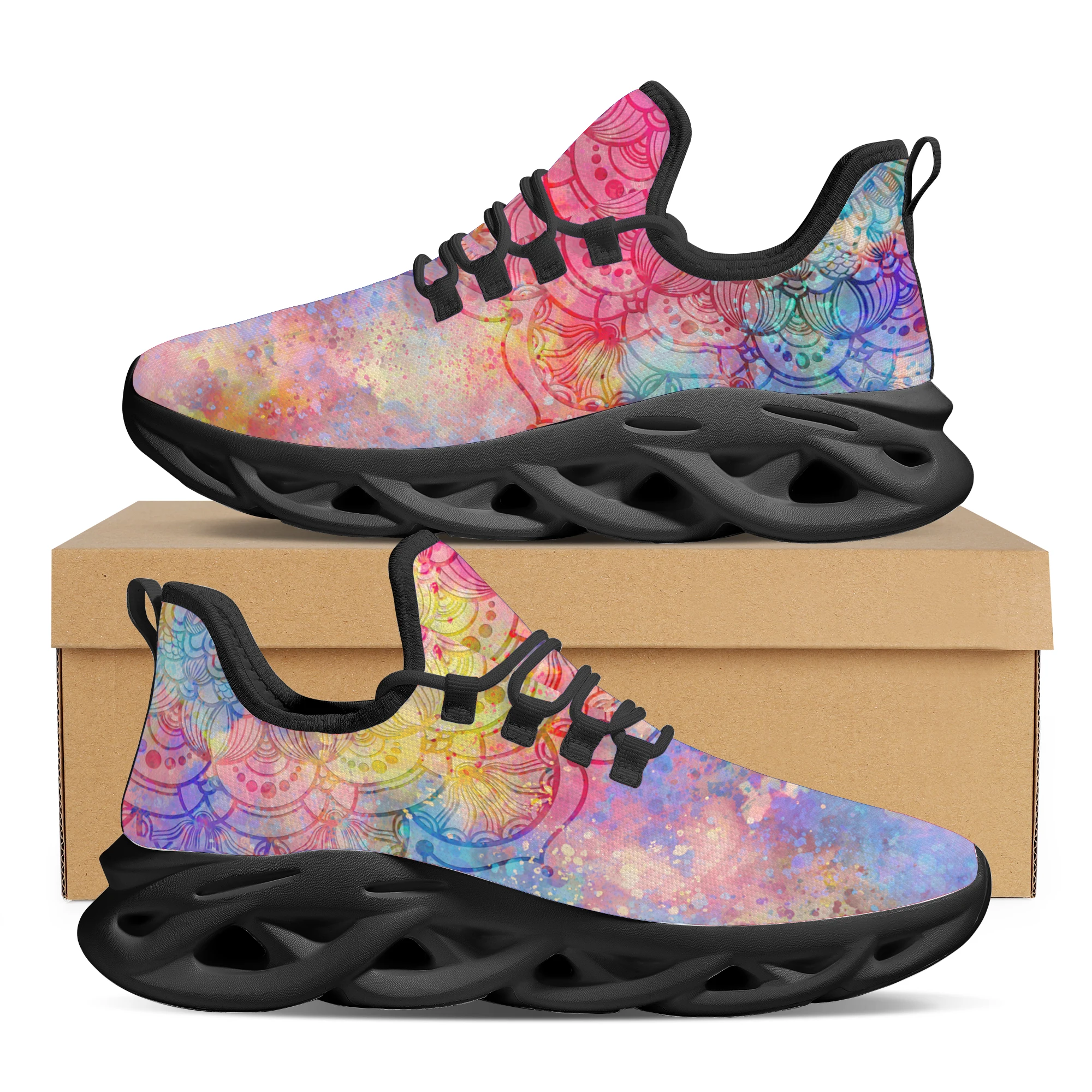 INSTANTARTS Pink Gradient Star Design Bohemian Mandala Multi-Print Lace-up Shoes Female Running Sneakers Mesh Women's Footwear