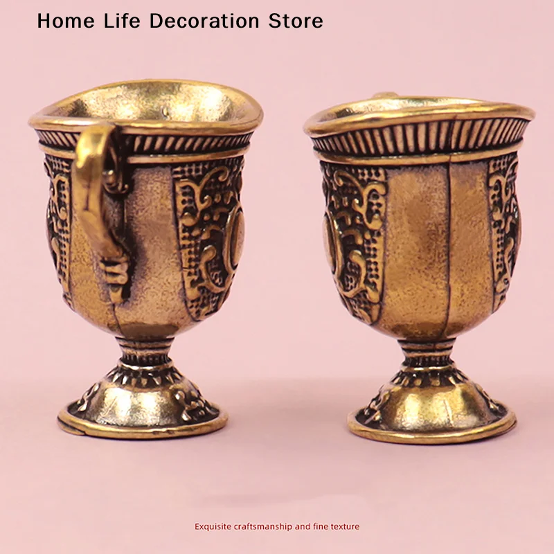 1Pc Antique Small Copperware Buddha Tea Set Retro Copper Teacup Brass Keychain Pendant Home Living Room Decoration Crafts Gift