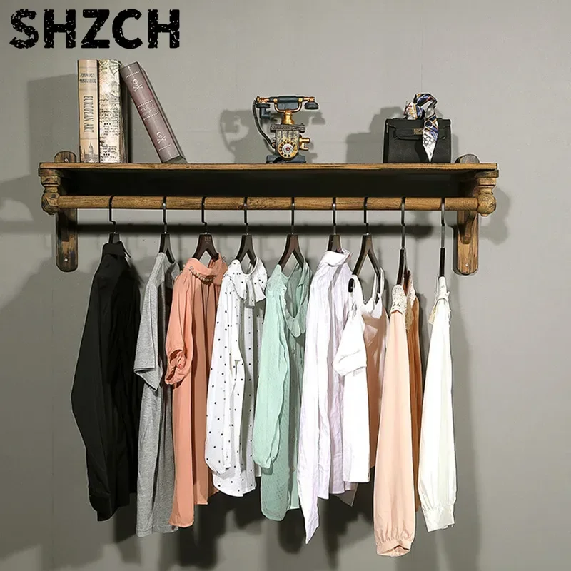 ‌Vintage Wall Gallery Shelf,Solid Wood Entryway Coat Organizer,Boutique Handbag&Shoe Display Rack,Floating Decor Shelving System