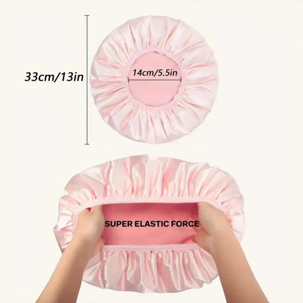 Touca de banho de camada tripla para mulheres, grande, forrada de terry, capa de cabelo grosso, touca de banho para viagem, cinza, macia, elástica