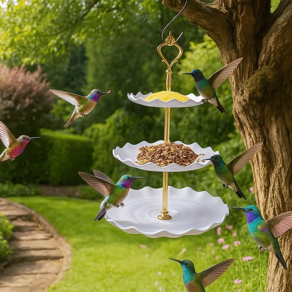 

Decoration Detachable Hanging Bird Feeder Plastic Durable 3-layer Feeder Outside Bird Baths Bird Water Feeding Tray Pet Parrots