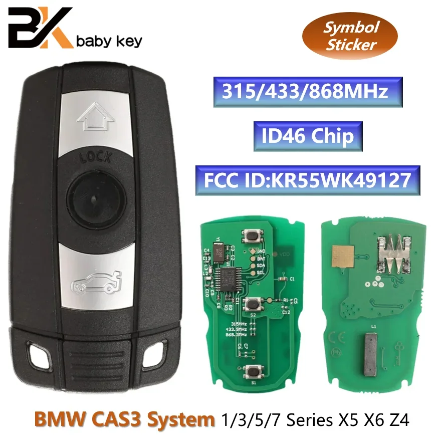 BB Key for BMW CAS3 System 1 3 5 7 Series X5 X6 Z4 315/433/868MHz PCF7953 ID46 Chip FCC ID:KR55WK49127 Remote Car Key