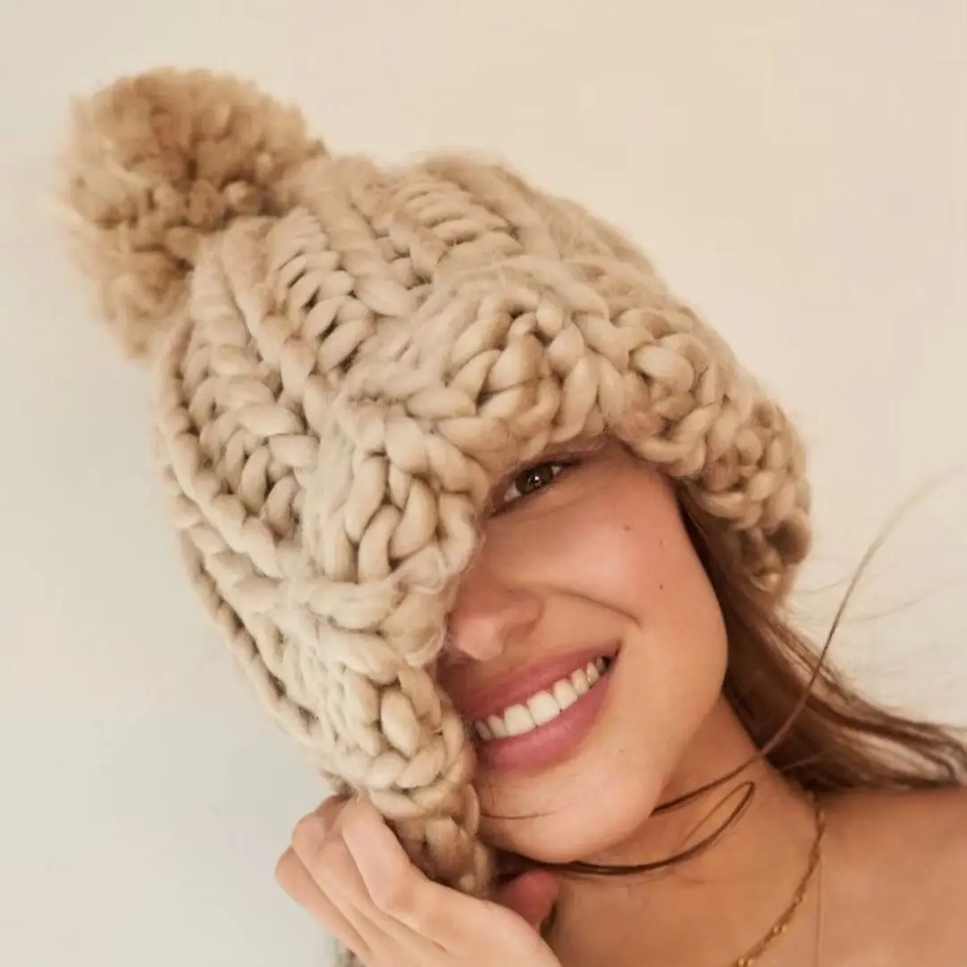 European and American Merino Pure Wool Hats, Handmade Woven Rod Needles, Fashionable and Warm, Thick Wool Hats for Children