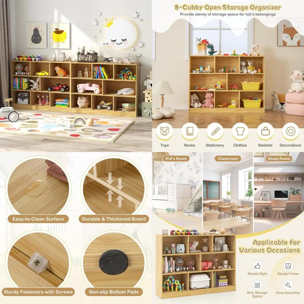 

Деревянный книжный шкаф на 8 секций для детей, органайзер для хранения книг и игрушек, идеально подходит для классов, детских садов и игровых комнат