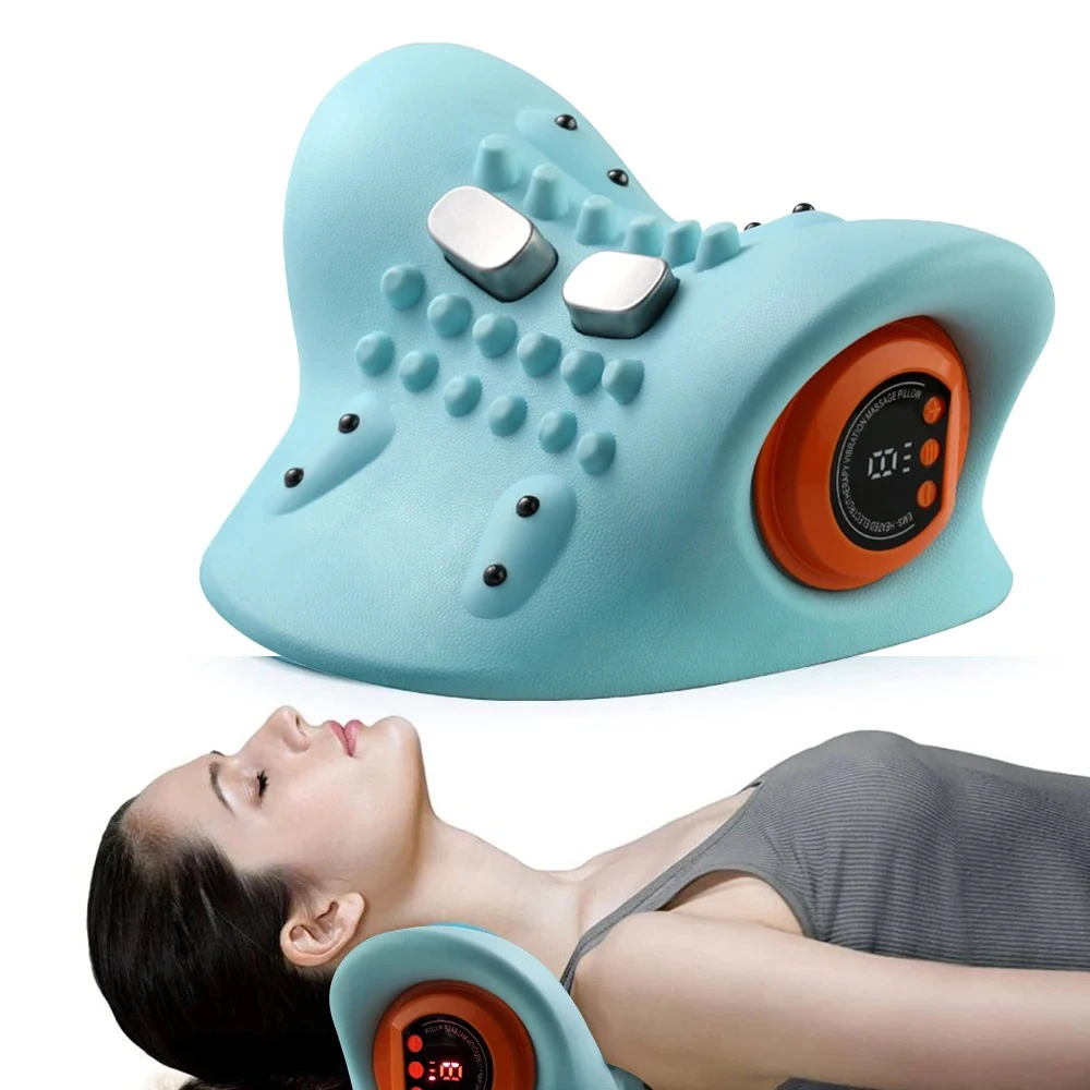 Electric Cervical Massager Neck Point Massage Pillow Heated Neck Stretcher Pain Relief Cervical Repair Head Acupoint Massager