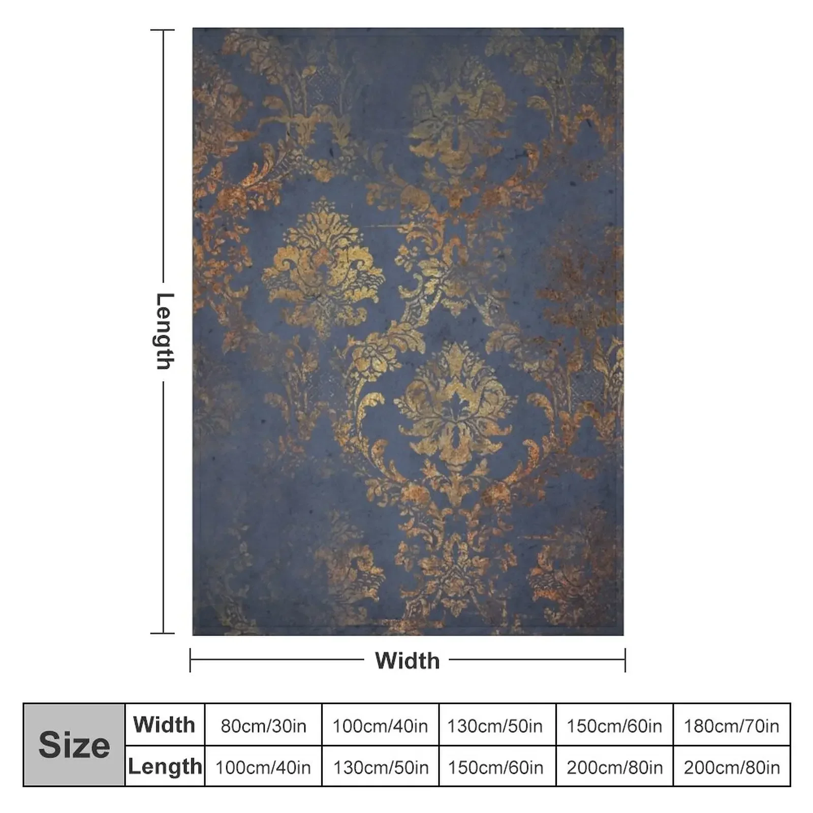 Elegant Dark Blue and Grunge Gold Damask Pattern Throw Blanket Single Thin Blankets