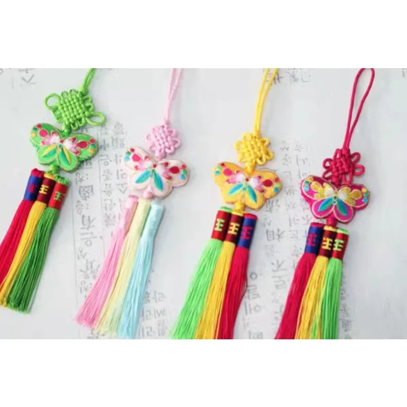 

2024 Chinese New Women Long Hanfu Accessories Double-sided Embroidery Fringe Pendant Ancient Embroidery Flower Decoration