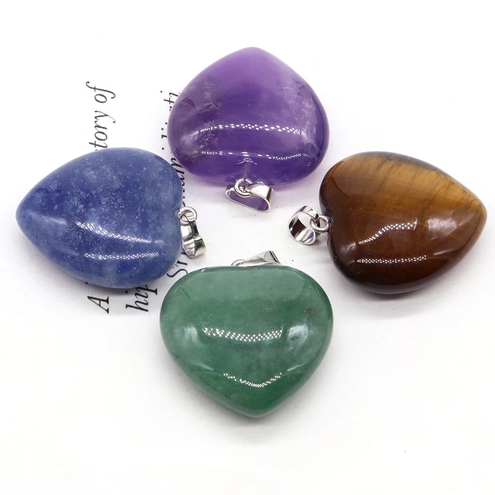

Love Heart Shaped Healing Agate Gem Necklace, Natural Crystals Gemstone Reiki Worry Stones Jewelry Pendant Gift Fashion 30mm