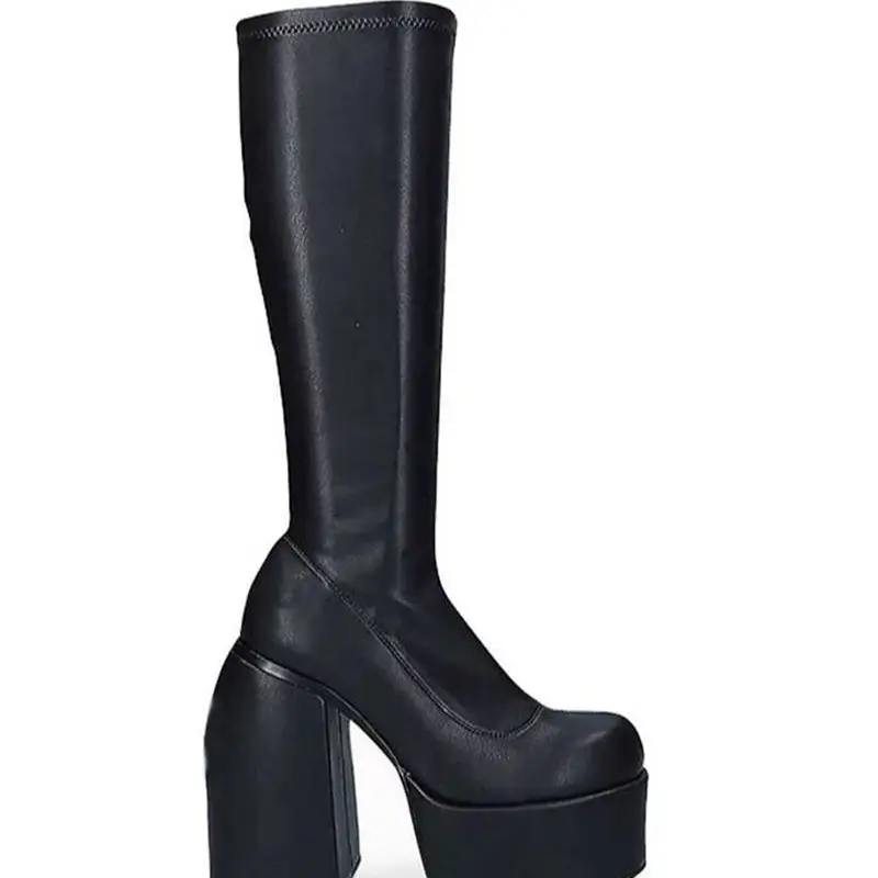 SIMLOVEYO Brand Sexy Chunky 5.5cm Platform 13cm Heel Women Midcalf Boots Big Size 43 Walking Comfy